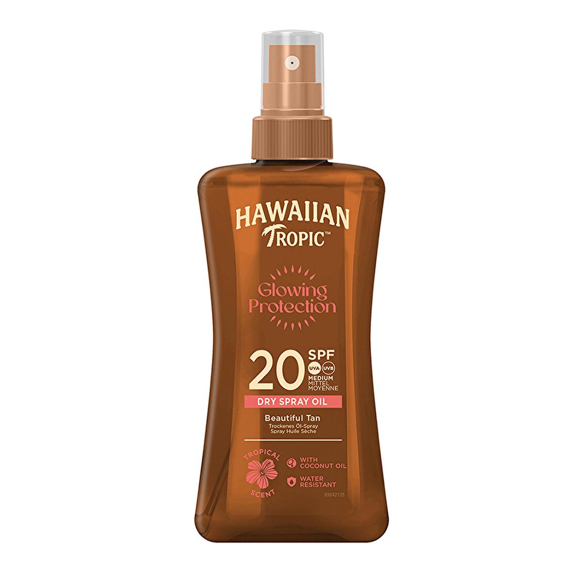 Hawaiian Tropic Glowing Protection SPF20 Sunscreen Oil: Tan & Moisturize with UVA/UVB Protection Hawaiian Tropic SPF20 Sunscreen Oil: Tan & Protect sunscreen oil, SPF20 sunscreen, Hawaiian Tropic sunscreen, vegan sunscreen, bronzing sunscreen oil, water resistant sunscreen, sun protection oil, UVA UVB protection sunscreen, sun protection, tanning oil, tanning, coconut oil, aloe vera, tropical flower extracts, moisturizing sunscreen, non-greasy sunscreen, water resistant, vegan, recycled packaging, eco-frien