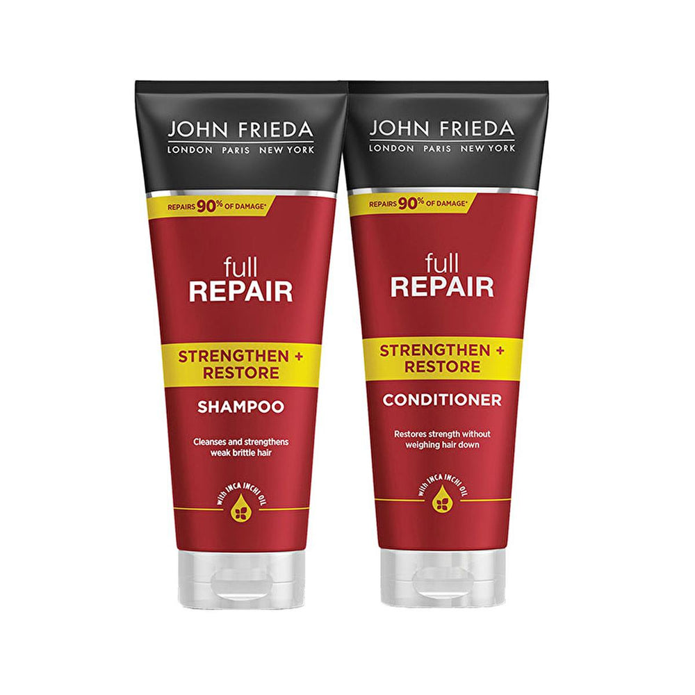 John Frieda Full Repair: Inca Inchi Oil Shampoo & Conditioner Set - Strengthens, Repairs Damaged & Color-Treated Hair, Breakage & Split End Defense John Frieda Full Repair: Shampoo & Conditioner for Damaged Hair hair repair shampoo, damaged hair conditioner, Inca Inchi oil shampoo, omega 3 hair treatment, color treated hair care, strengthening shampoo and conditioner, John Frieda Full Repair, hair breakage treatment, split ends repair, hair care set, shampoo and conditioner set, hair repair, damaged hair, I