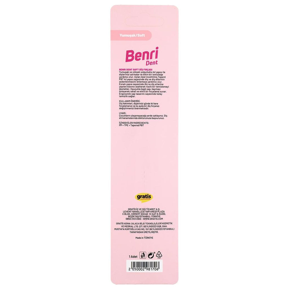 Benri Dent Soft Toothbrush Assorted 1 Count